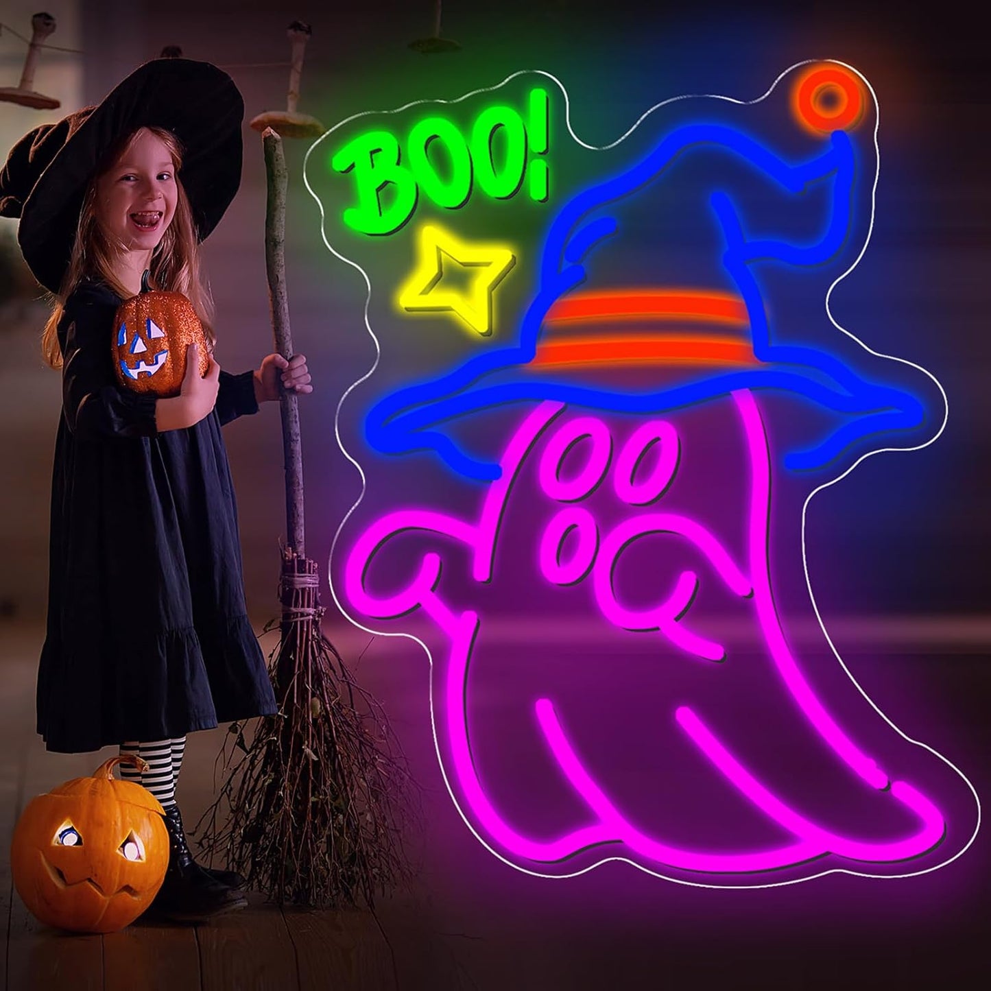 Letrero neón Boo LED ajustable Halloween