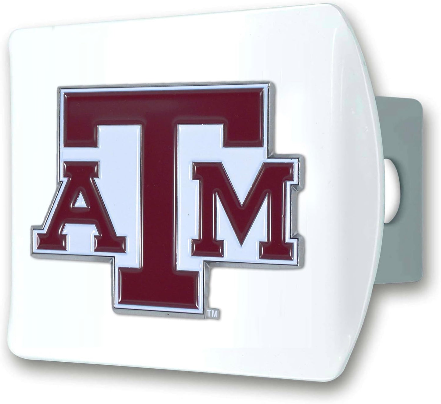 Cubierta enganche Texas A&M blanca emblema metal cromado
