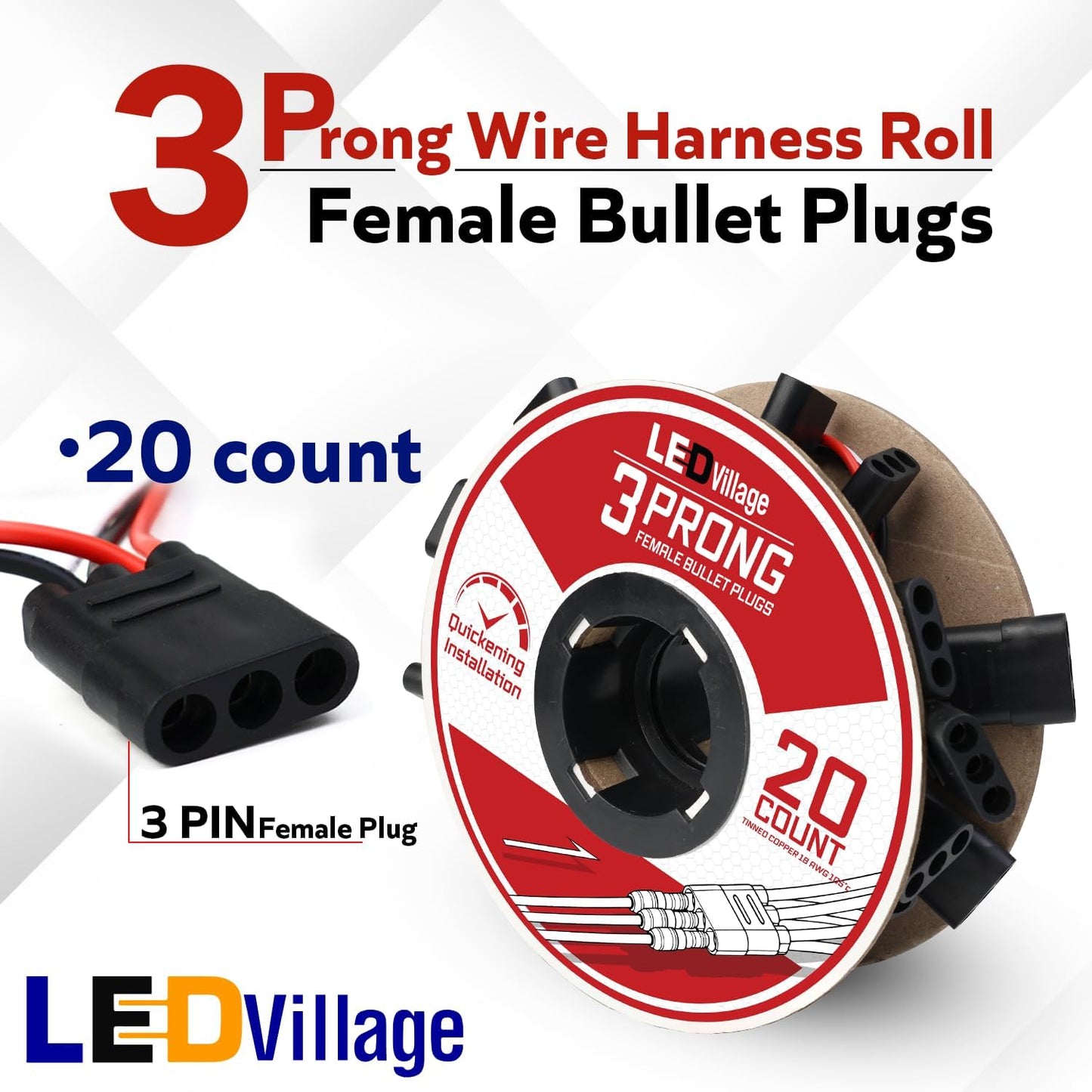 Arnés enchufe 3 clavijas rollo 6.5" 20 Uds