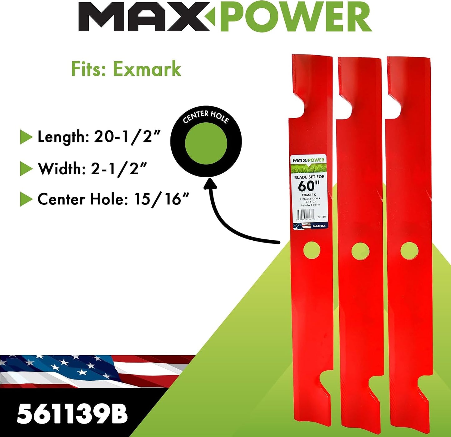 Set 3 cuchillas Exmark 60 rojo reemplaza OEM 103-6403