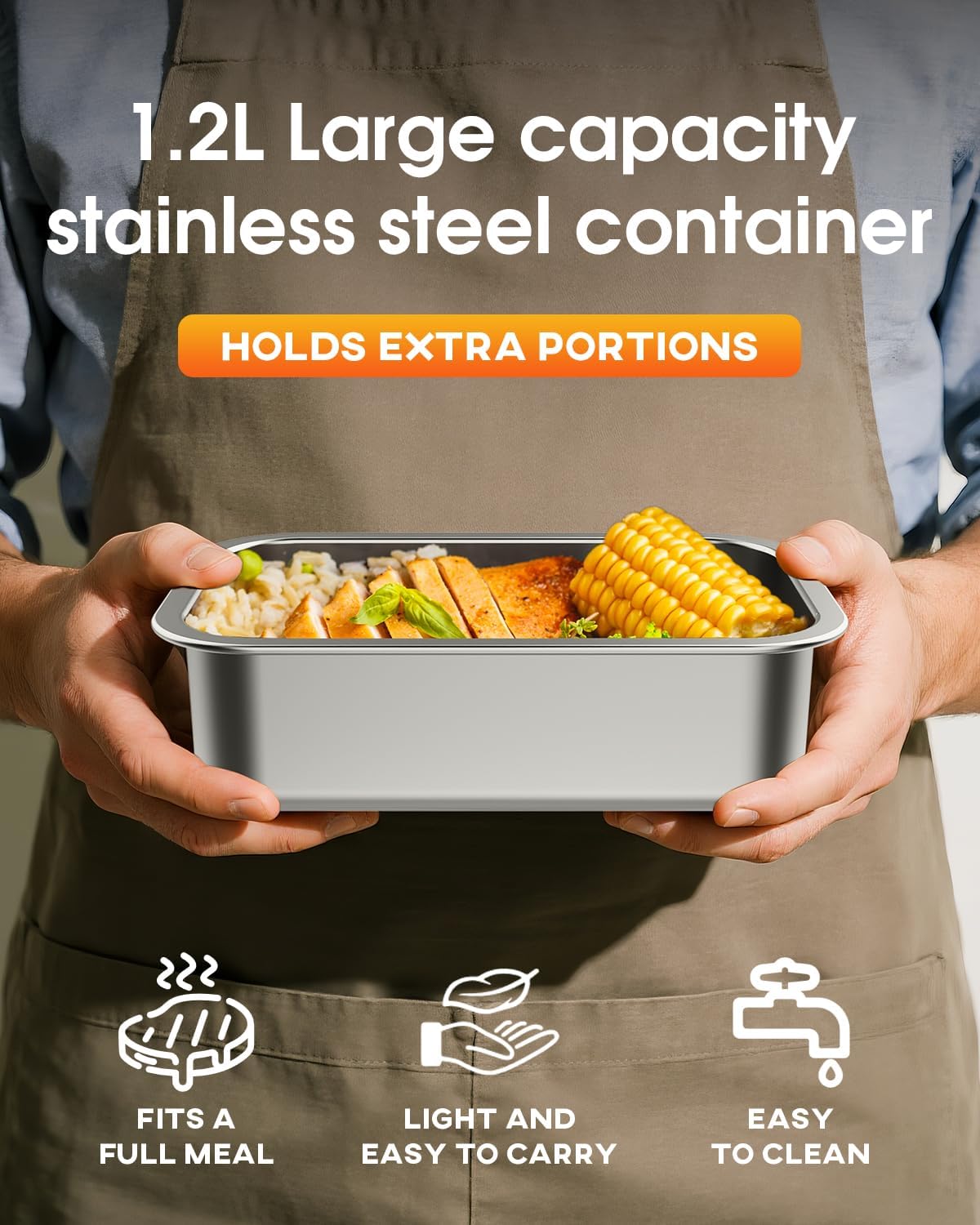 Caja almuerzo eléctrica inalámbrica acero inox 1.2L