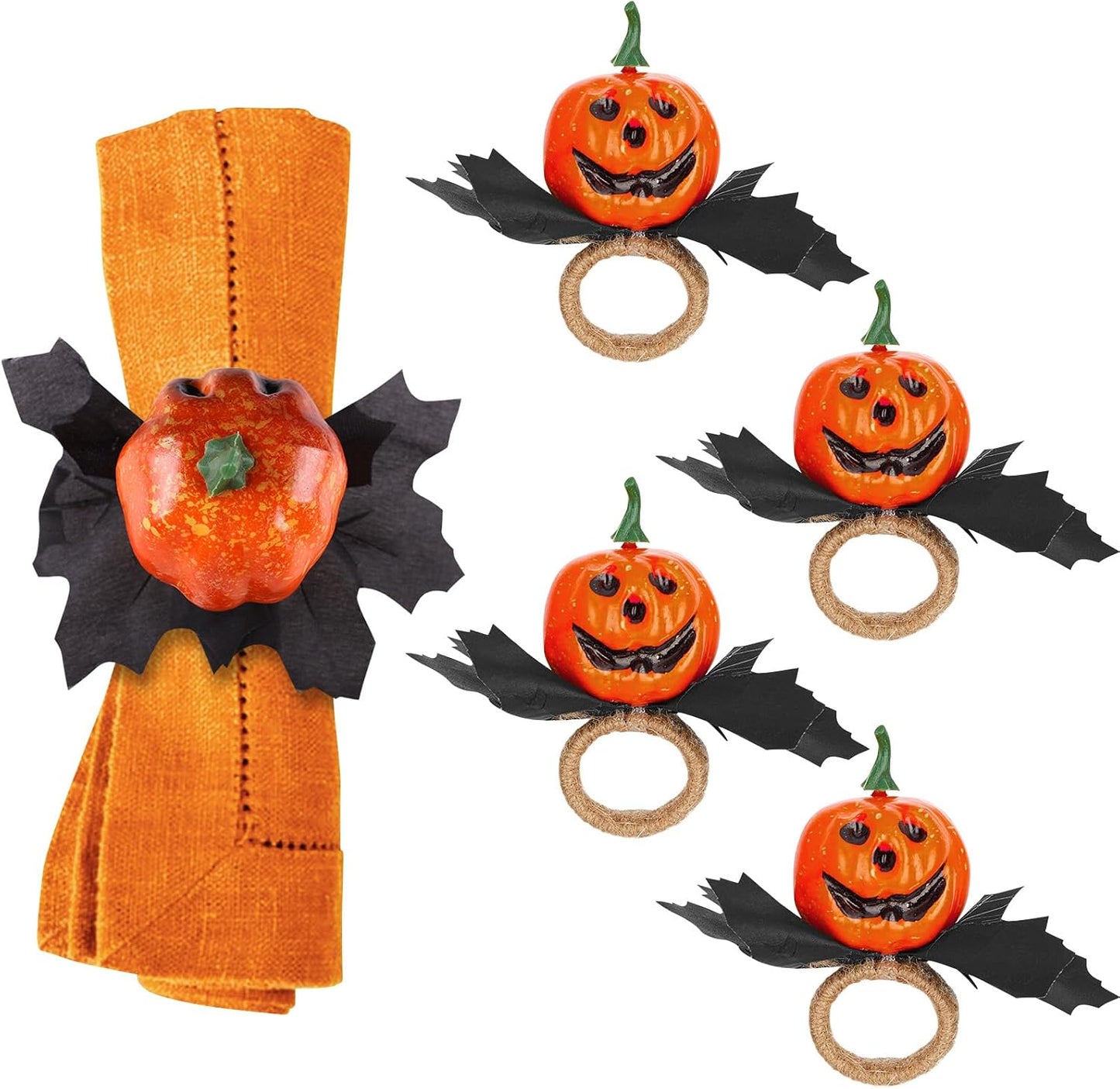 Juego 4 servilleteros Halloween forma globo ocular calabaza