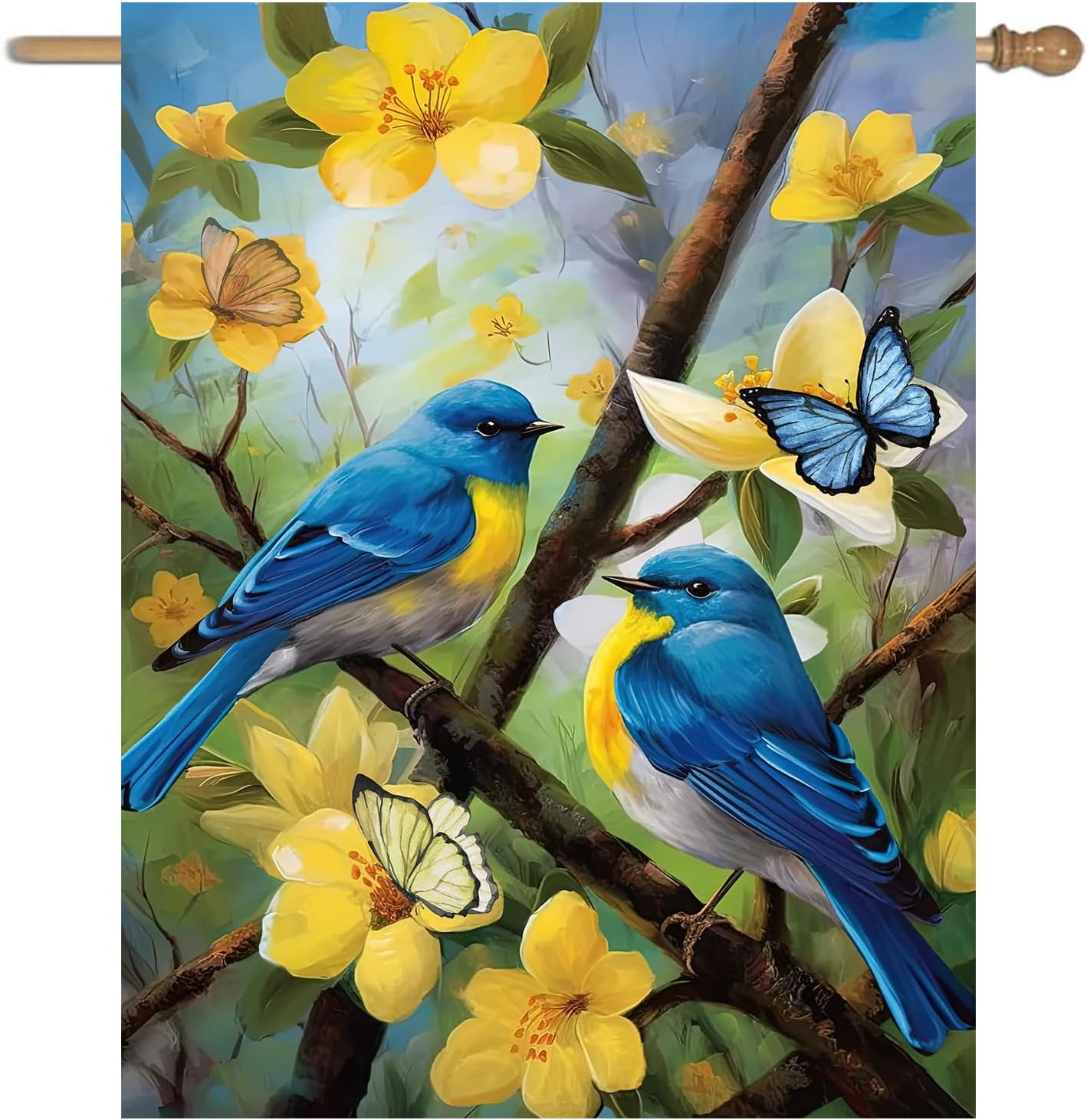 Banderas jardín doble cara 28x40" flores y pájaros