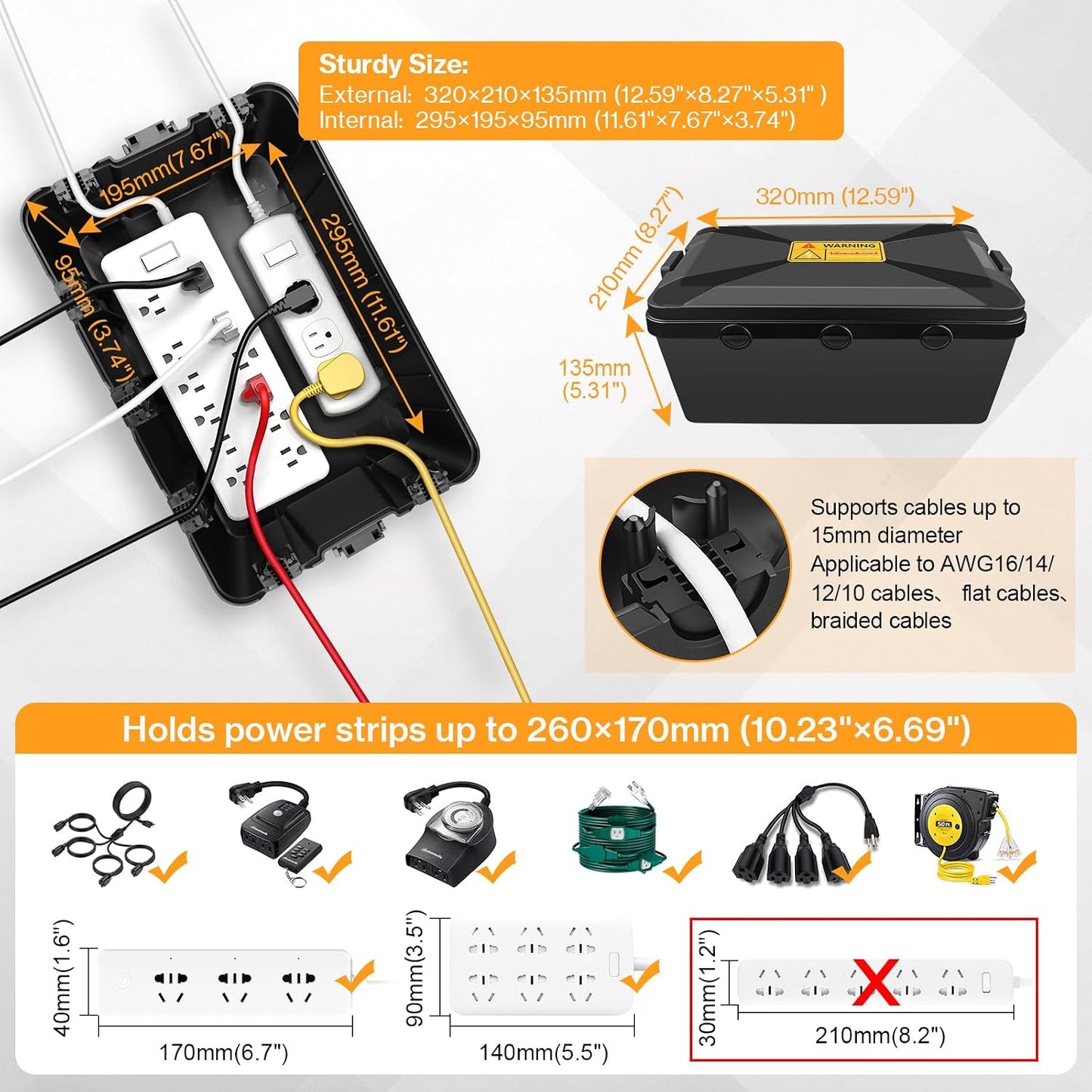 Caja eléctrica exterior 12.6x8.27x5.12pulg 7 entradas IP54