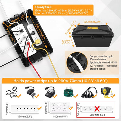 Caja eléctrica exterior 12.6x8.27x5.12pulg 7 entradas IP54