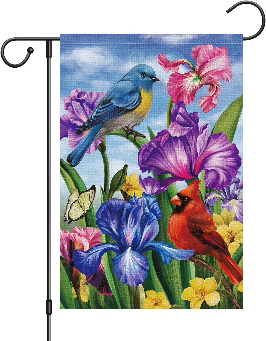 Bandera jardín 12x18pulg doble cara arpillera pájaros lirios