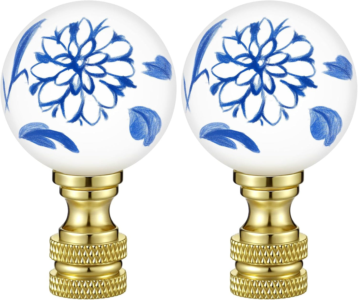 2 Remates Florales Porcelana Azul Blanca 1.2pulg para Lámparas