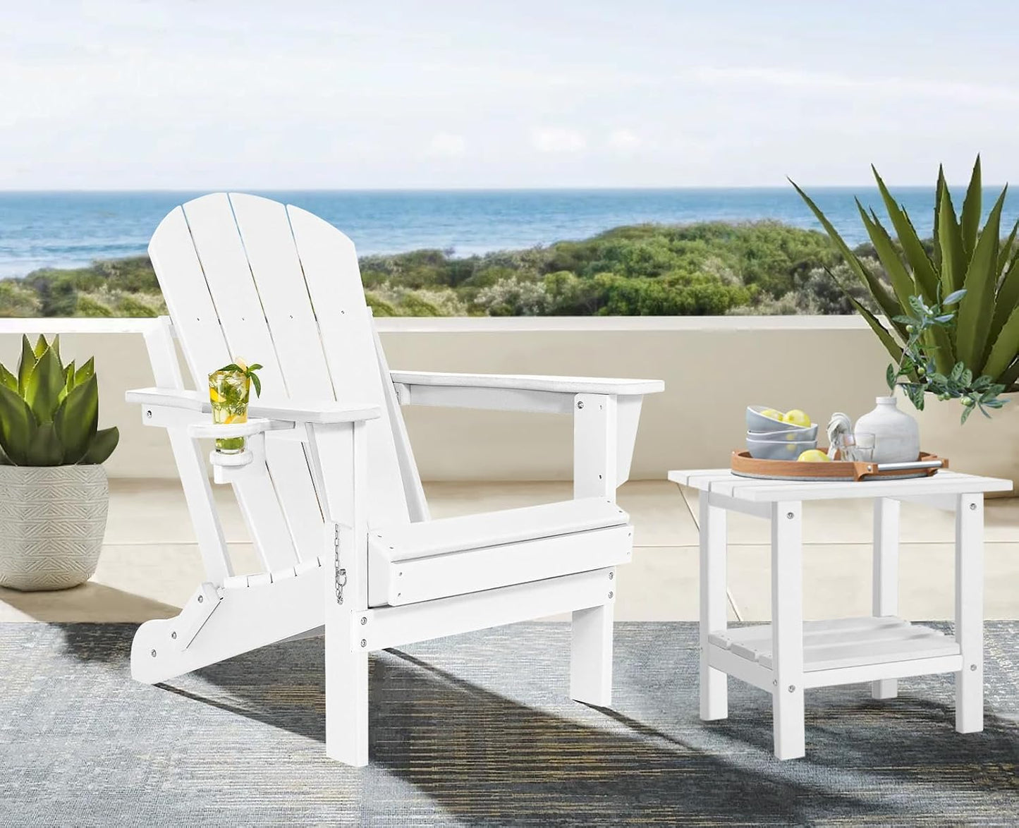 Sillas Adirondack Plegables Plástico Portavasos Blanco