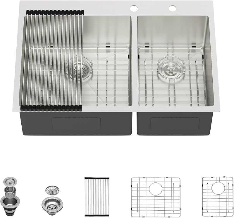 Fregadero cocina acero inox 33x22pulg doble 60/40
