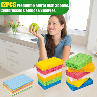 12 Esponjas Celulosa Comp. Antiarañazos para Cocina y Baño