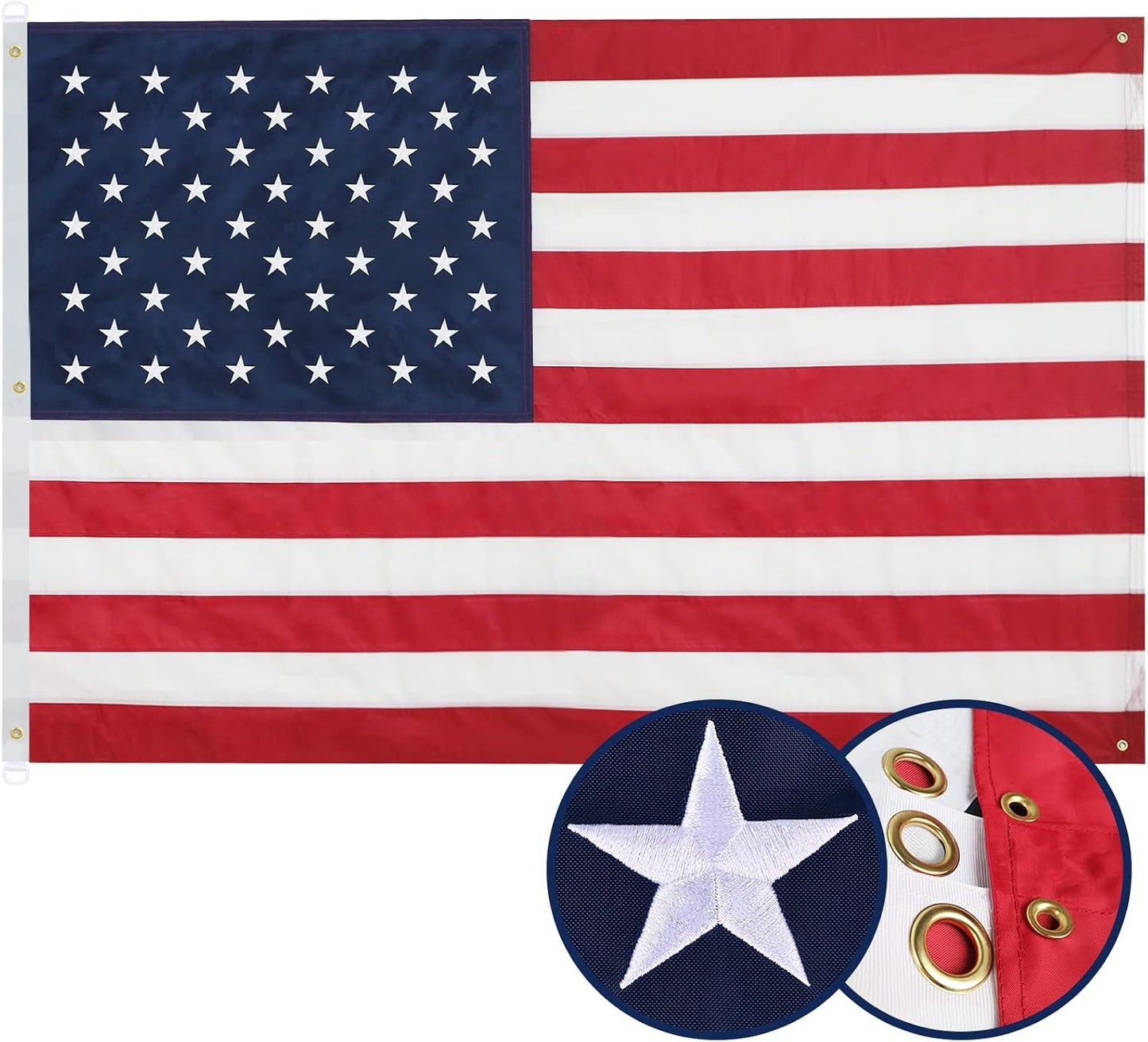 Bandera EE.UU. 5x8ft ojales latón estrellas bordadas