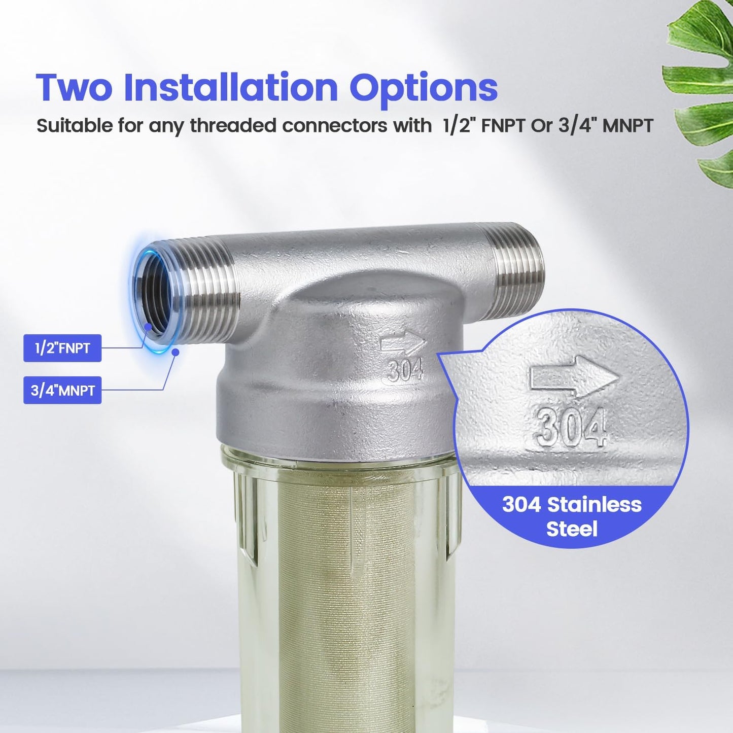 Filtro agua acero inox 304 40micrones mnpt 3/4 pulg sin BPA