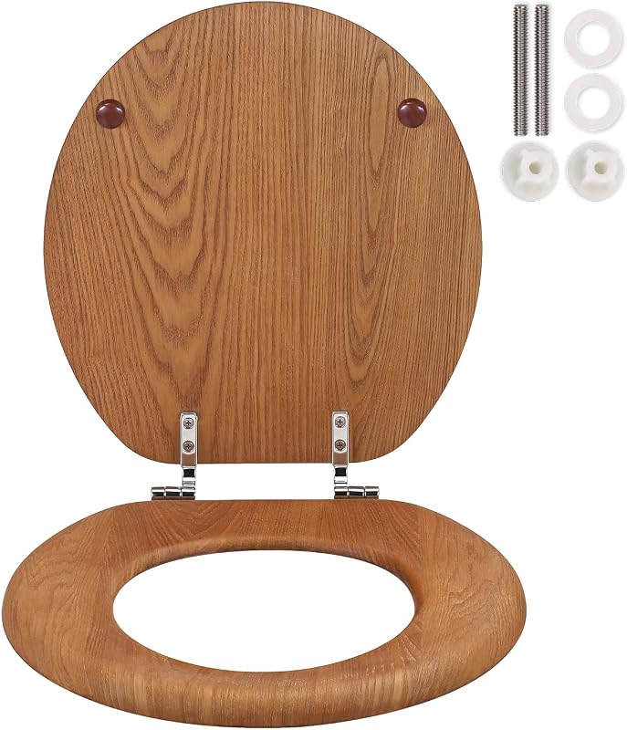 Asiento inodoro madera redondo bisagras metal