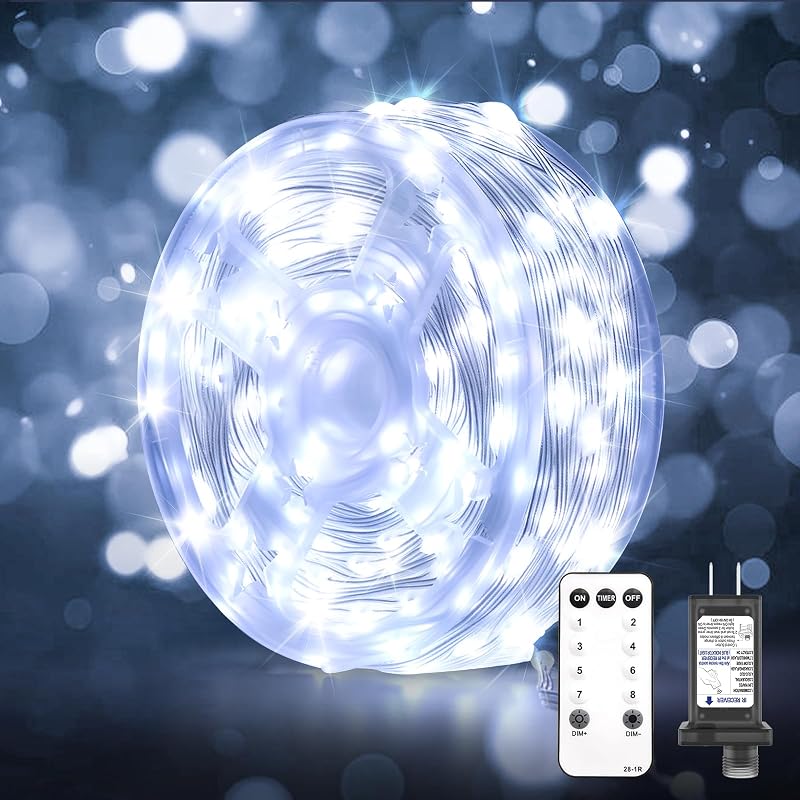 Luces Navidad LED IP65 patio jardín 206ft blanca fría