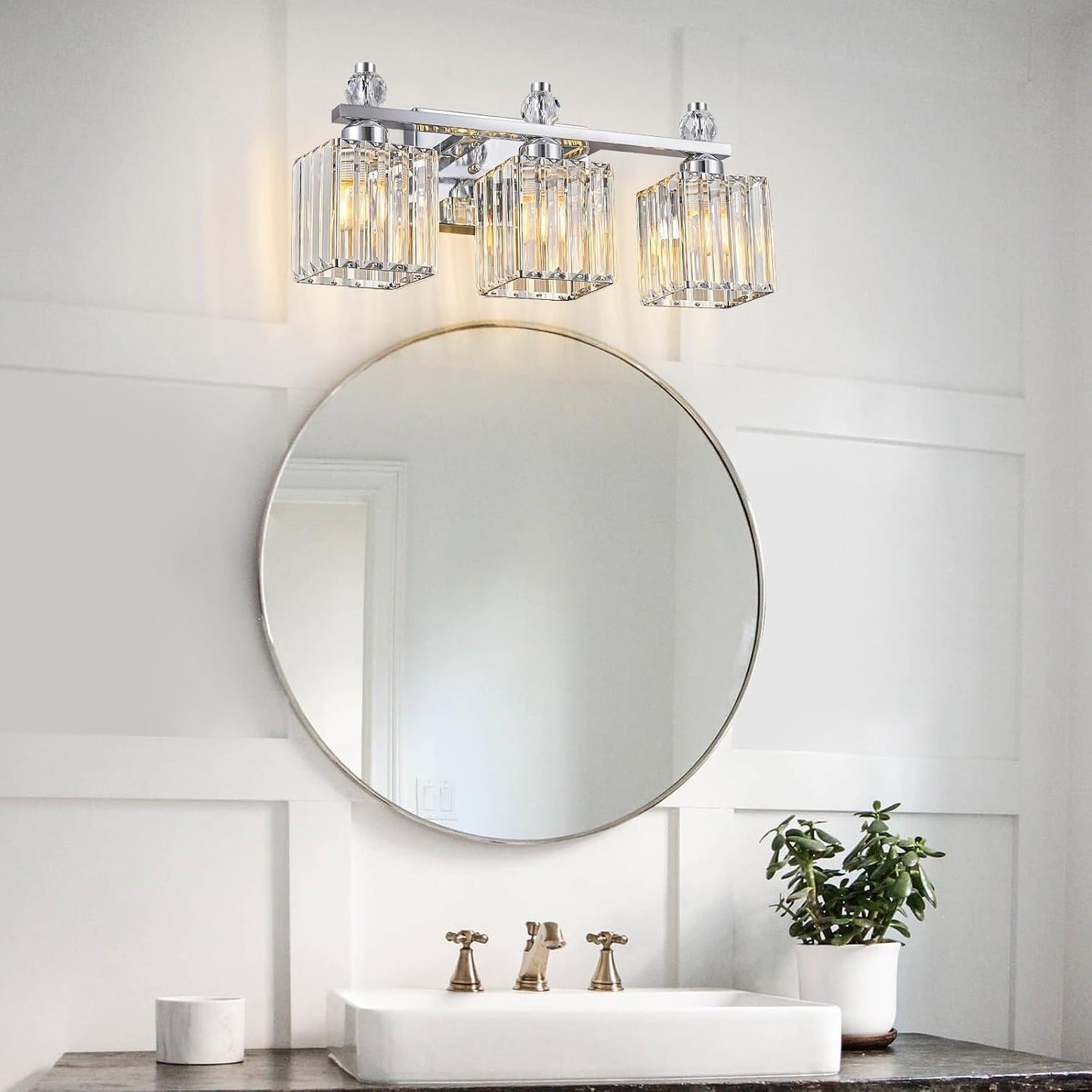 Luz tocad. baño 3 luces cristal moderna cromada