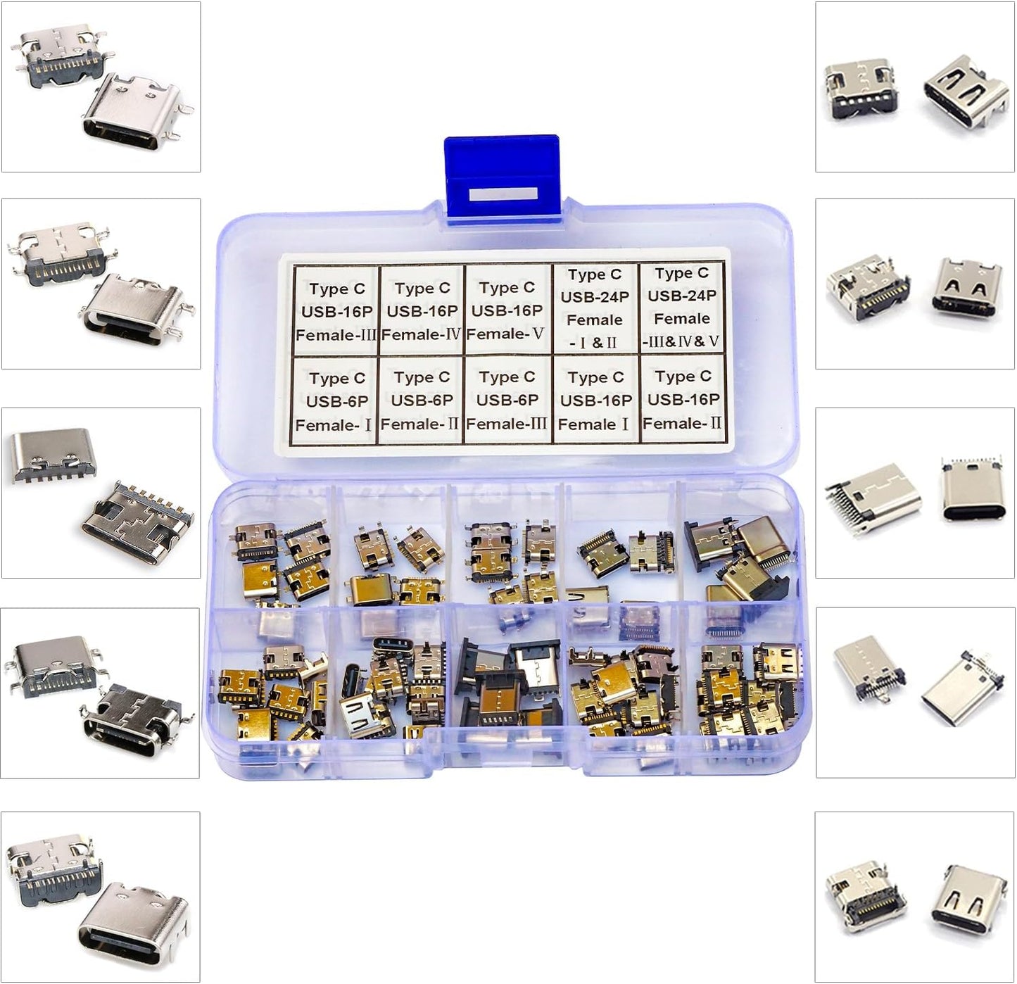 Kit conectores PCB tipo C USB 3.1 conector hembra 6/16/24