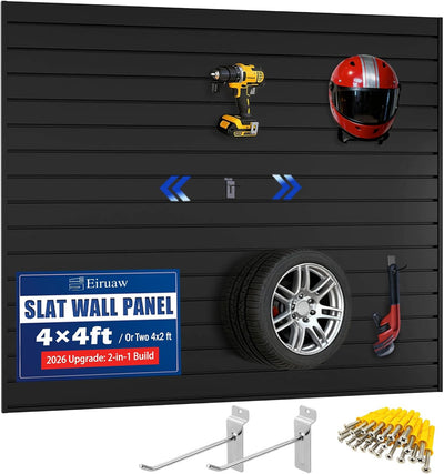 Panel de listones 4x4 pies negro para garaje con 2 ganchos