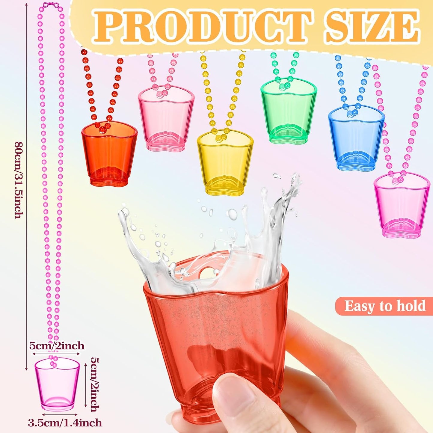 Set 24 vasos chupito corazón arco iris con cuentas para fiestas