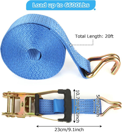 2 Correas Trinquete 2pulg 20ft Doble Gancho J 8000lb
