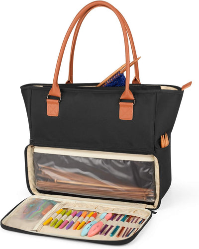 Bolsa punto 14pulg para tejer con bolsillos hilo y ganchos