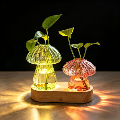 Estación propagación plantas con luz jarrones vidrio oficina