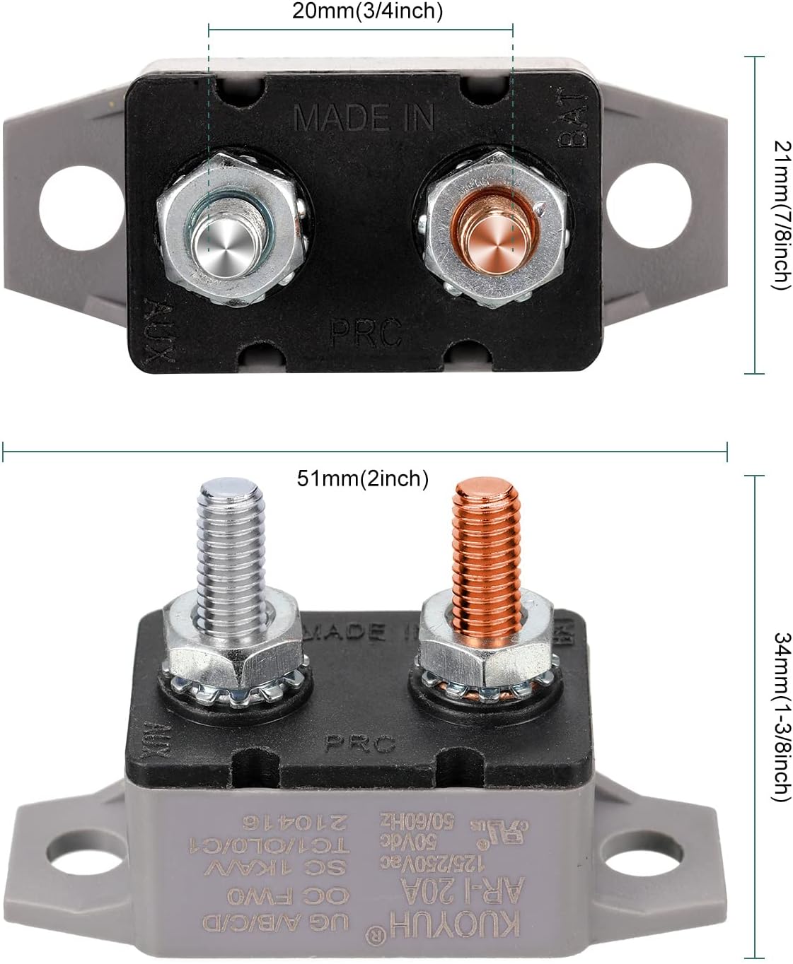 4 Pzas Interruptor Circuito 12-24V 20A con Tornillo
