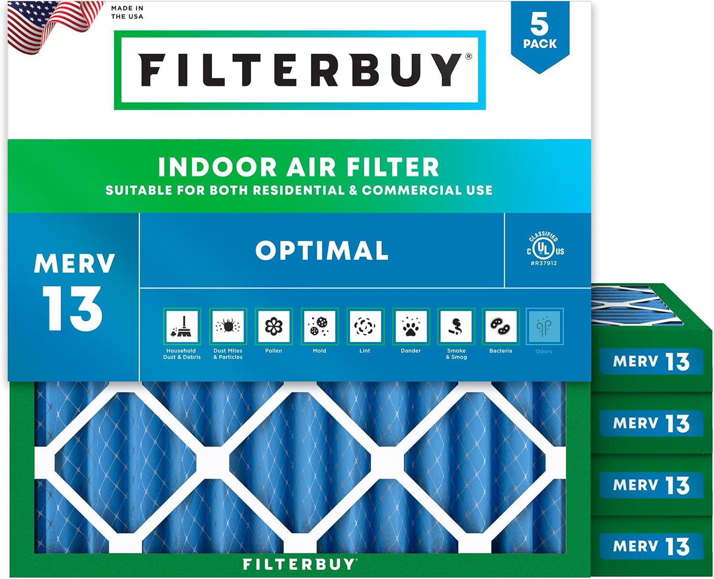 Filtro aire MERV 13 24x24pulg 5uds para horno de ca