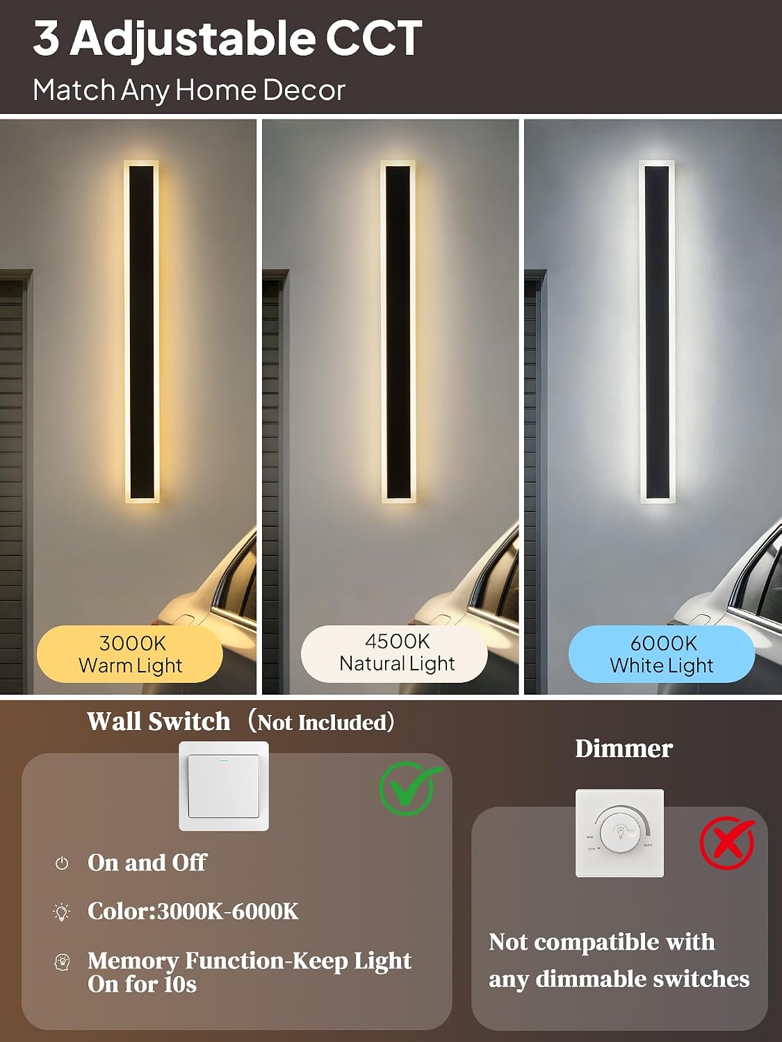 2 Luces pared exterior 15.7pulg 3CCT regulables IP65