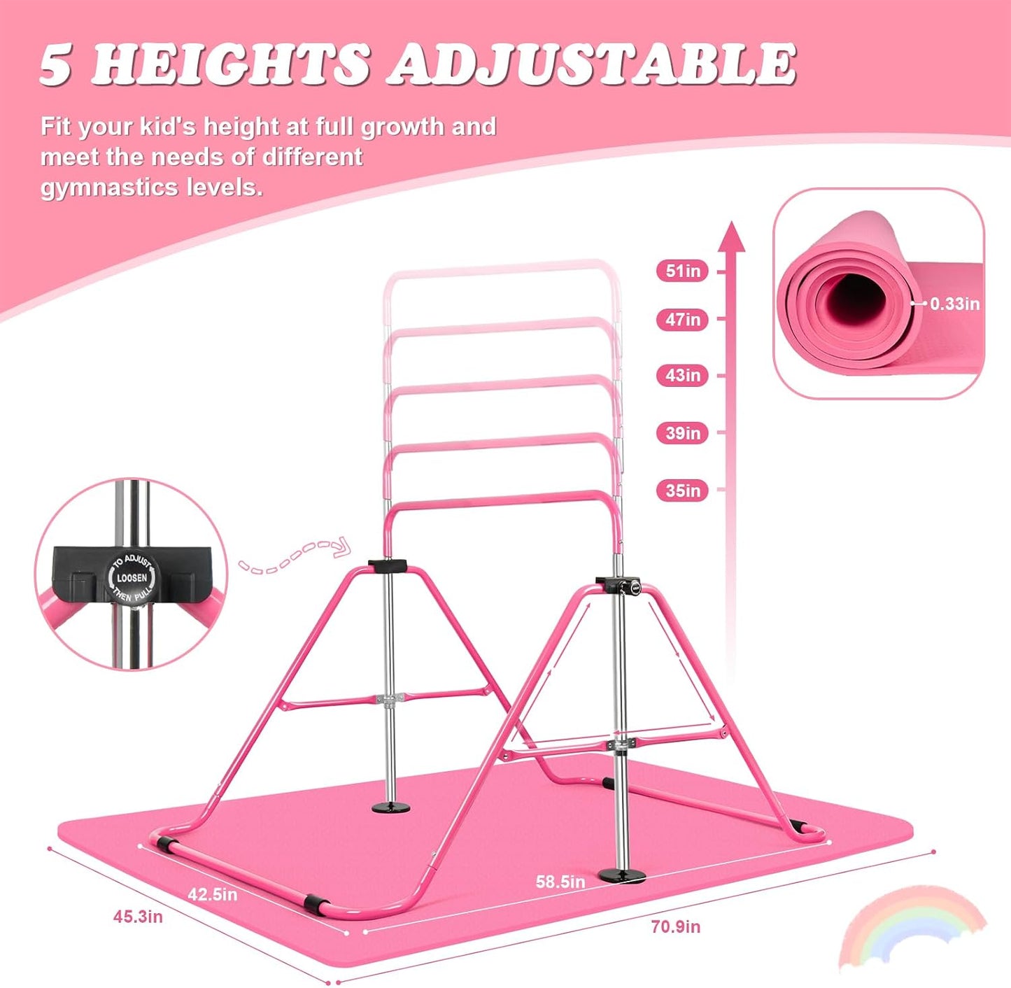 Barra gimnasia plegable para niños ajustable expandible