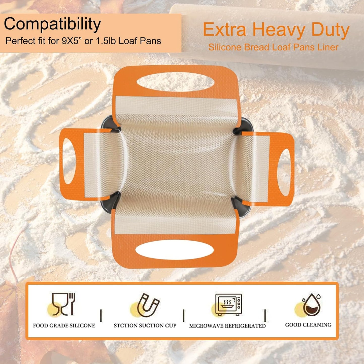 Forro silicona pan 4 asas 2 eslingas reutilizables 9x5pulg