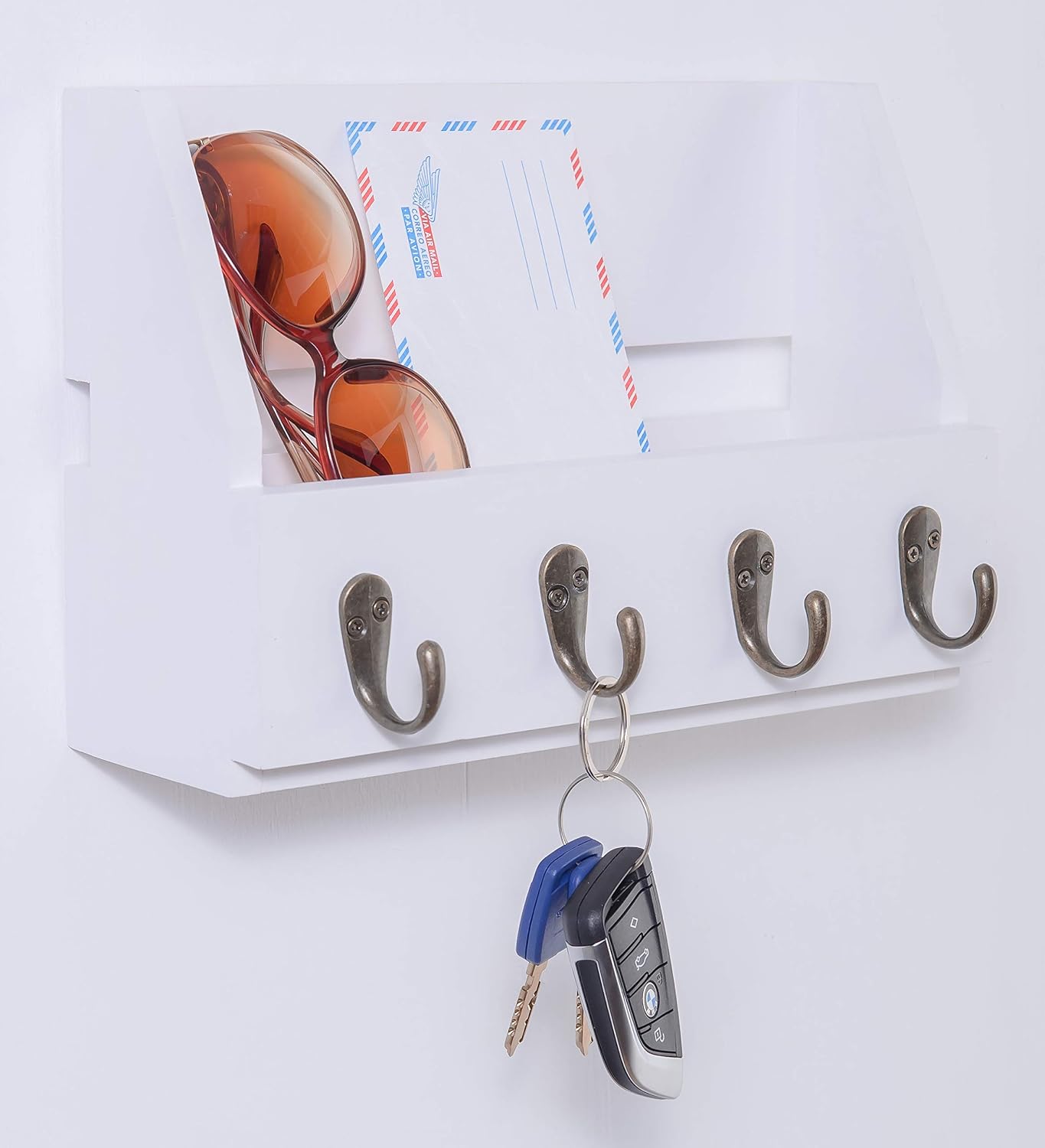 Soporte llaves correo pared 4 ganchos madera maciza