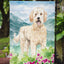 Bandera jardín Goldendoodle flores montaña multicolor