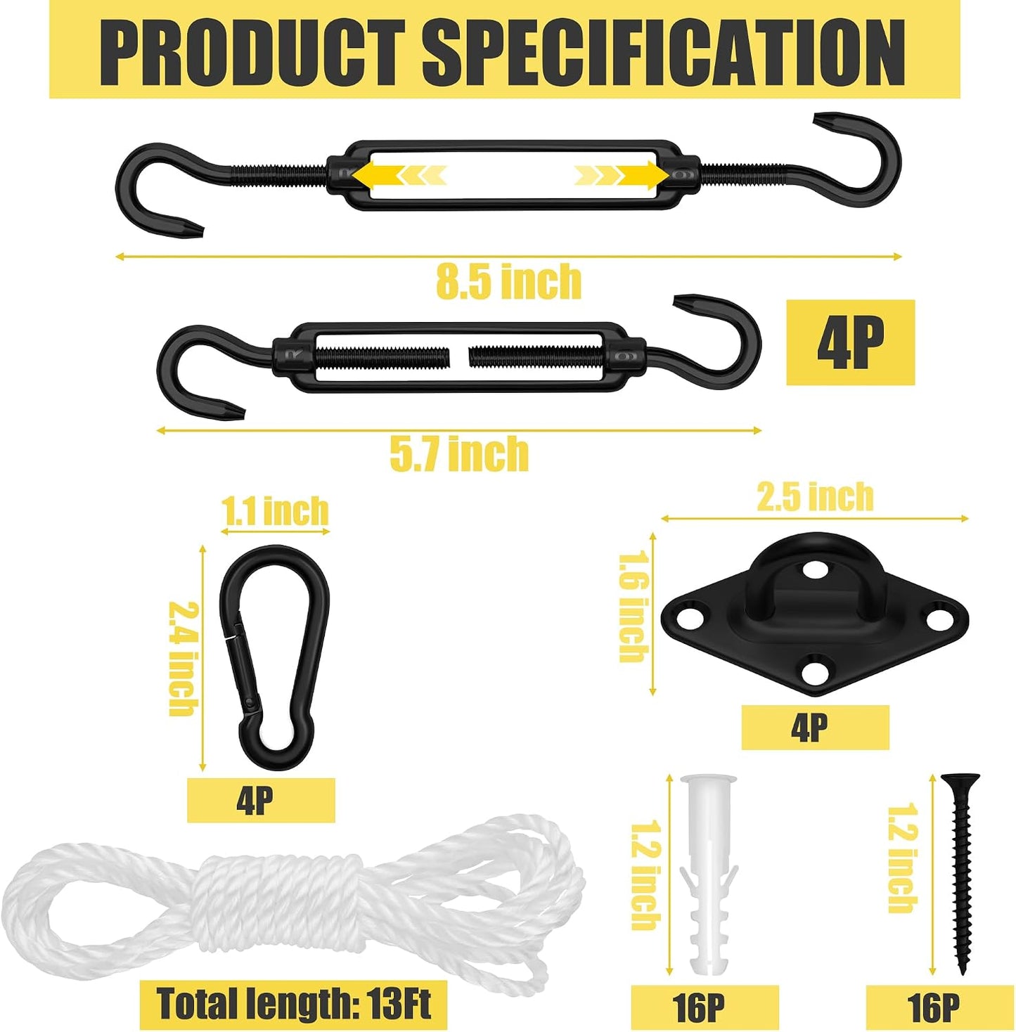 Kit accesorios toldo acero inox 304 patio jardín