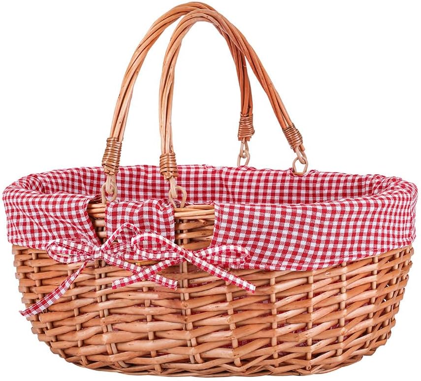 Cesta picnic mimbre asas forro extraíble rojo