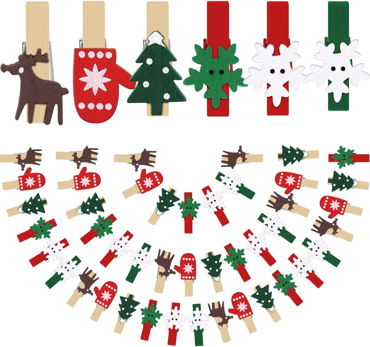 Clips madera Navidad para árbol y decoración 60 pzas