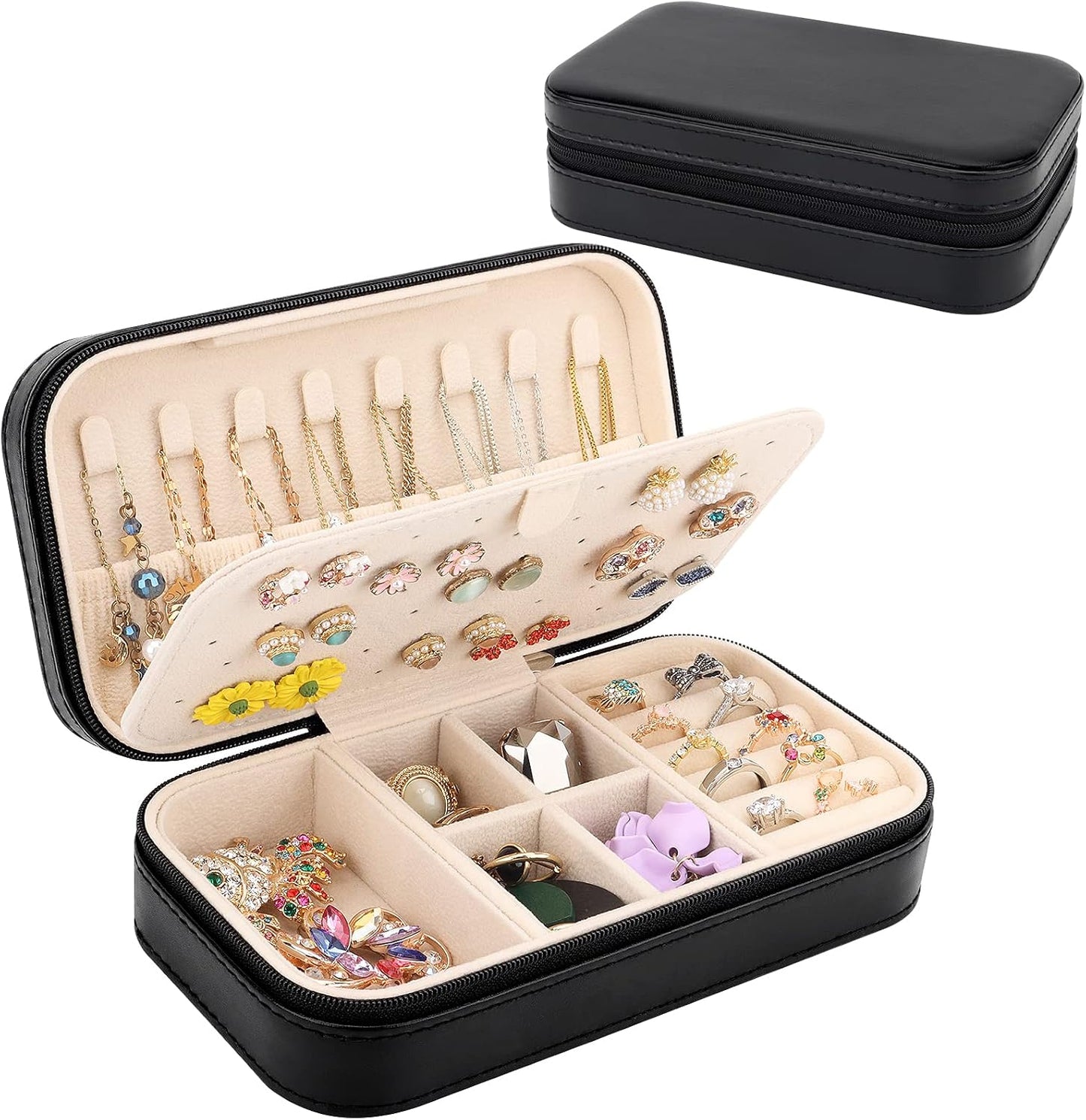 Joyero viaje piel sintética para anillos aretes collares