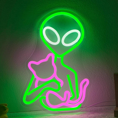 Letrero neón alienígena gato para fiesta
