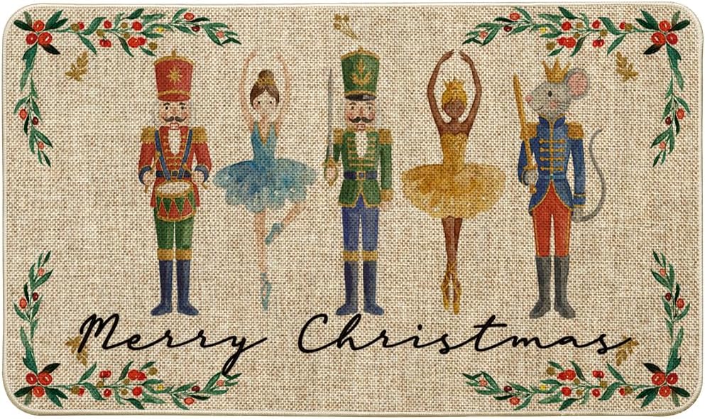 Felpudo Navidad acuarela 17x29" tapete intercambiable