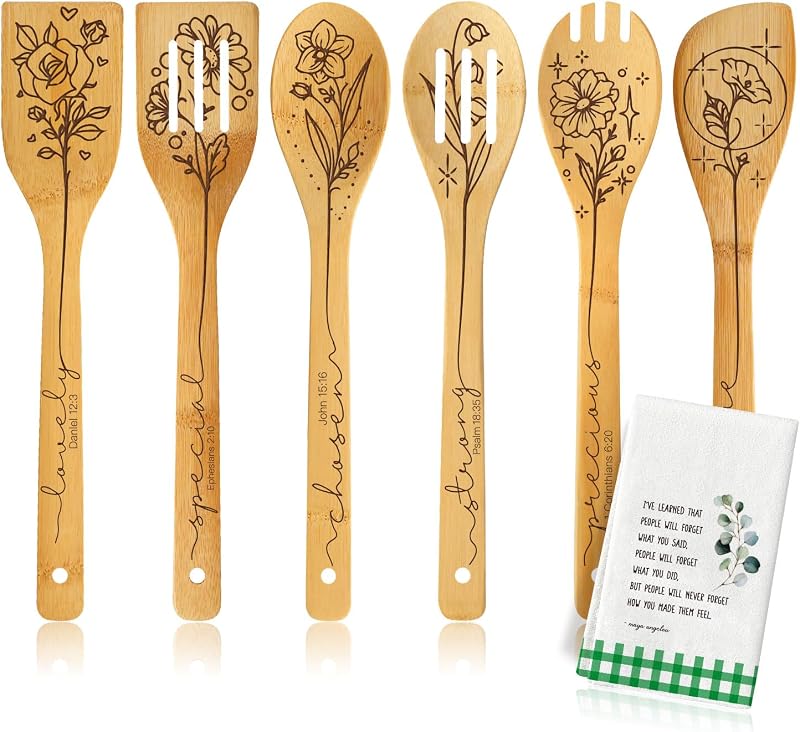 Set 6 cucharas bambú versículos bíblicos regalo mamá hija