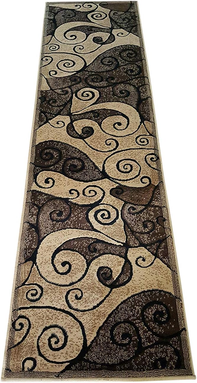 Alfombra abstracta contemporánea beige bereber negro 2x7"