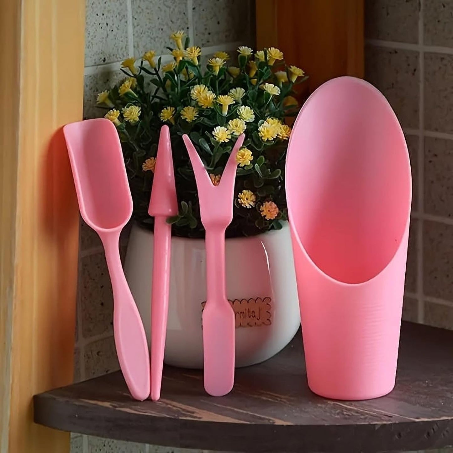 Set 4 Cuchara Plástico Jardín Mini Rosa