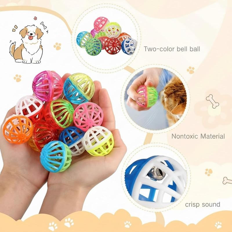 60 Bolas Juguete Gato con Campanas Plástico Colores Surtidos