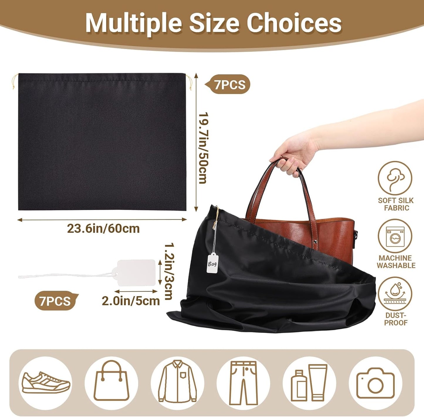 Bolsas de polvo para viaje con cordón 7 pzas Negro 9.3x19.7in