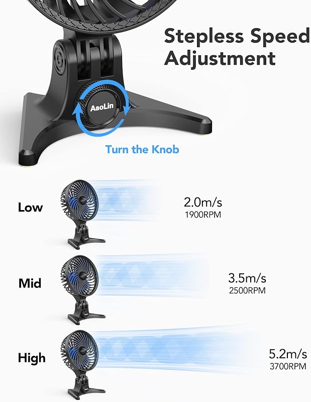Ventilador USB portátil silencioso con aire frío azul negro