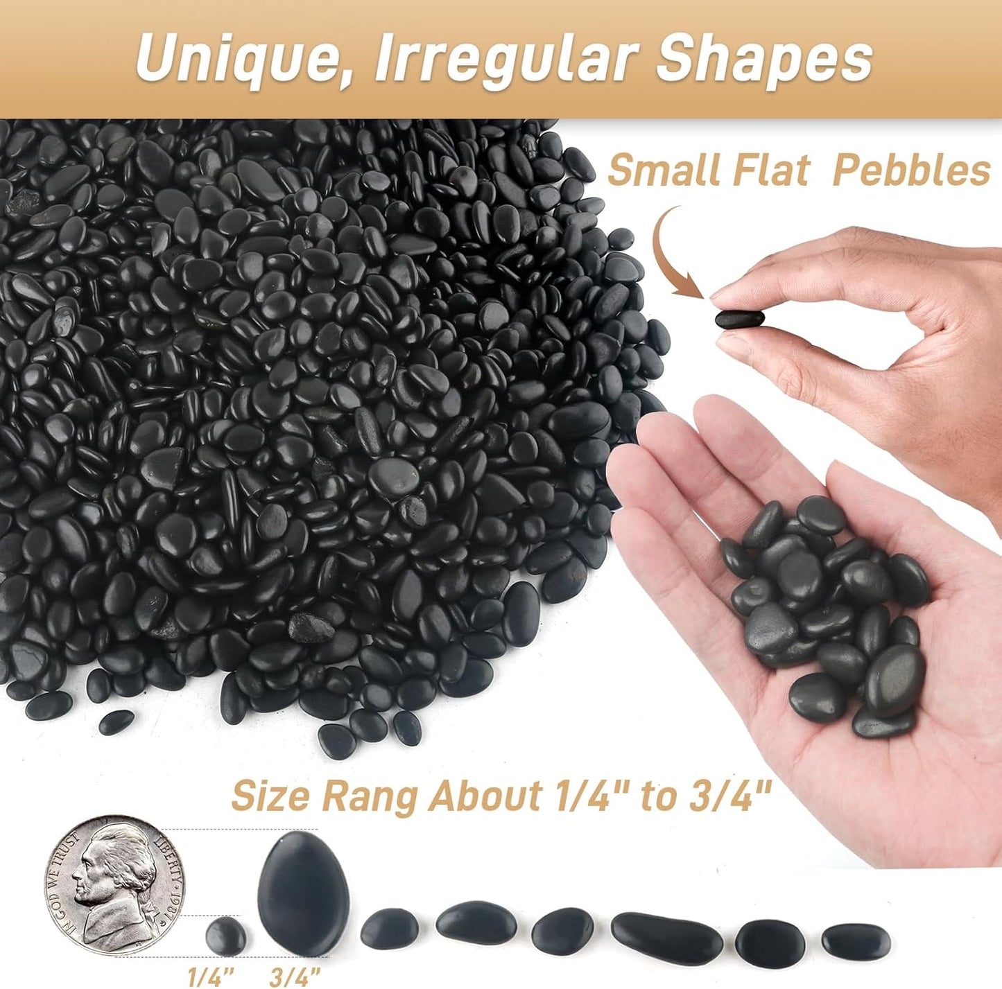 Rocas negras pulidas 1/4-3/4" decorativas