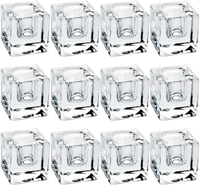 12 Pzas Portavelas Cuadrados Vidrio para Velas Cónicas Decorativos