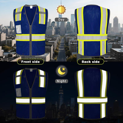 Chaleco seguridad Hi Vis azul con 9 bolsillos reforzado