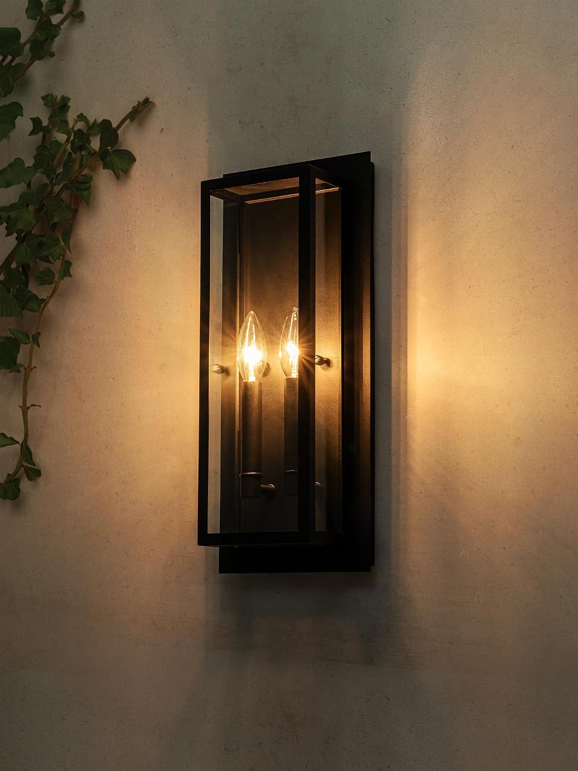 Aplique pared exterior negro grande con candelabro 2 luces
