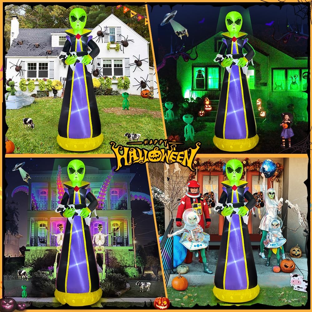 Inflable alienígena roba vaca Halloween 10ft luces LED