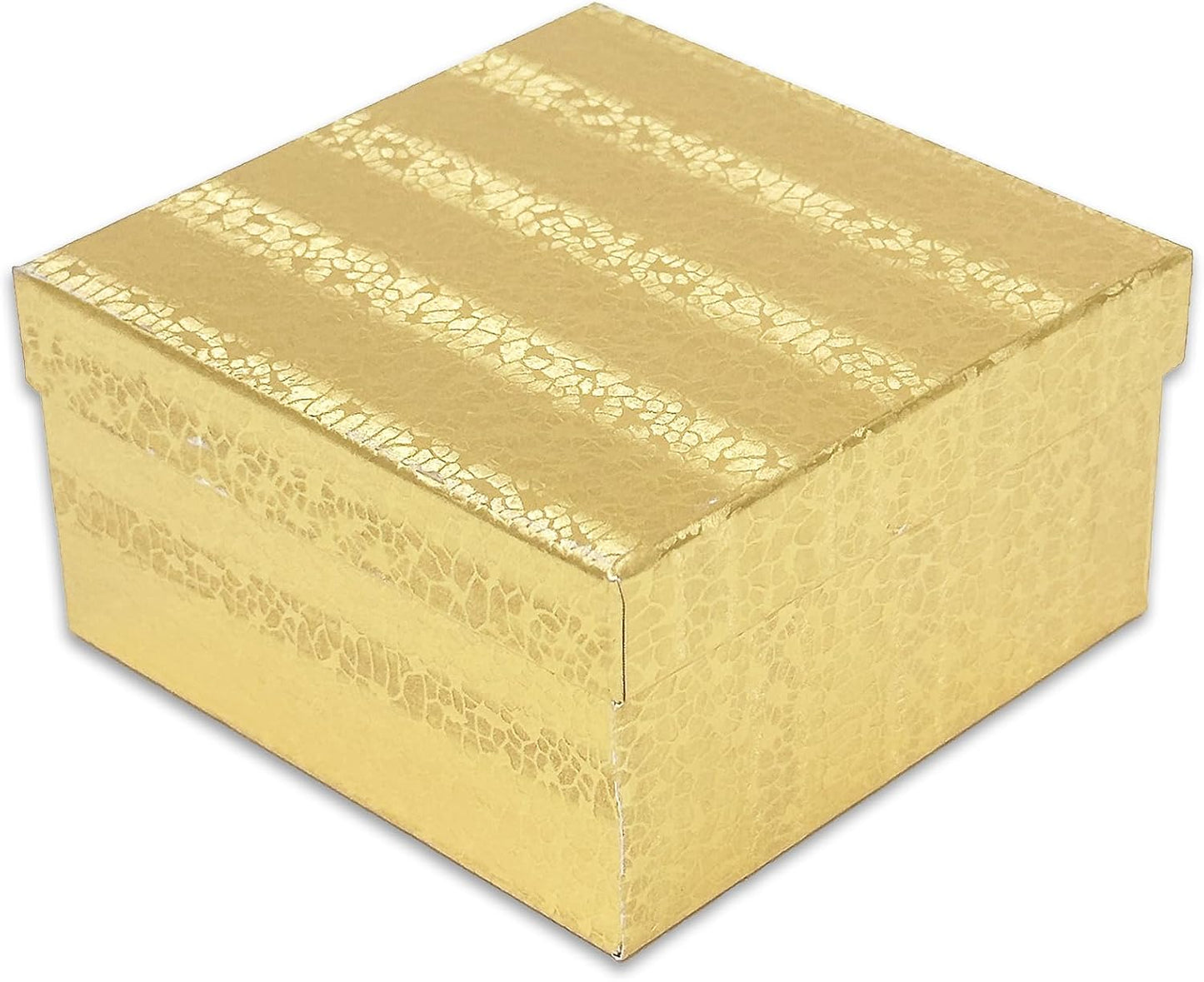 25 Cajas Regalo Cartón Relleno Algodón Dorado 3.9x3.9x2"
